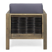 Outdoor 4 Seater Acacia Wood Chat Set With Wicker Accents And Cushions, Gray Mixed Gray Dark Gray Gray Acacia Wood