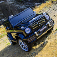 Licensed Mercedes Benz G63 Kids Ride On Car, 12V Electric Vehicle With Remote Control, Double Open Doors, Music, Bluetooth, Wheels Suspension, Battery Powered For Children Boy Girl Black Black Polyethylene