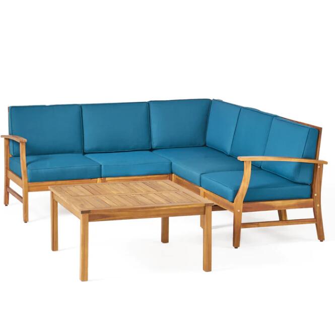 Perla 6 Pcs Sofa Set, Blue Blue Acacia Wood