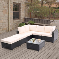 7 Pieces Outdoor Patio Furniture Set,Sectional Conversation Sofa Consisted Of Corner Chairs,Ottomans And Glass Top Table,All Weather Pe Rattan And Steel Frame With Removable Cushions Coffee Beige Yes Dark Coffee Beige Pe Rattan Iron Waterproof Fabric