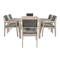 Outdoor Dining Set Patio Dining Table And Chairs With Rattan Backrest And Removable Cushions For Patio And Backyard, White Washed Yes White Washed Water Resistant Frame Water Resistant Cushion Garden & Outdoor Sectional Seating Groups Foam Acacia Wood