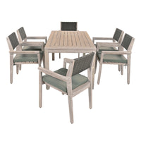 Outdoor Dining Set Patio Dining Table And Chairs With Rattan Backrest And Removable Cushions For Patio And Backyard, White Washed Yes White Washed Water Resistant Frame Water Resistant Cushion Garden & Outdoor Sectional Seating Groups Foam Acacia Wood