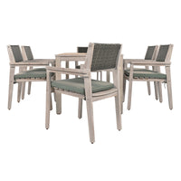 Outdoor Dining Set Patio Dining Table And Chairs With Rattan Backrest And Removable Cushions For Patio And Backyard, White Washed Yes White Washed Water Resistant Frame Water Resistant Cushion Garden & Outdoor Sectional Seating Groups Foam Acacia Wood