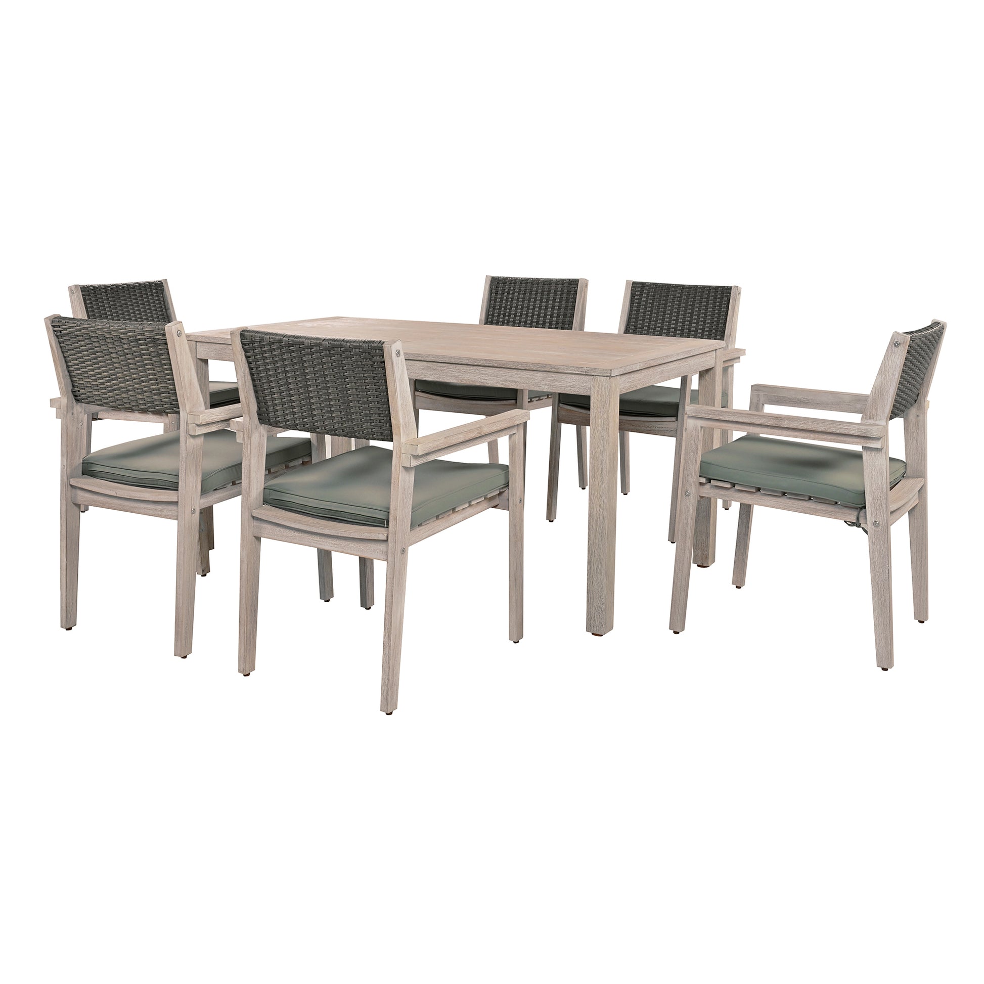 Outdoor Dining Set Patio Dining Table And Chairs With Rattan Backrest And Removable Cushions For Patio And Backyard, White Washed Yes White Washed Water Resistant Frame Water Resistant Cushion Garden & Outdoor Sectional Seating Groups Foam Acacia Wood