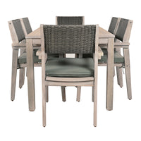 Outdoor Dining Set Patio Dining Table And Chairs With Rattan Backrest And Removable Cushions For Patio And Backyard, White Washed Yes White Washed Water Resistant Frame Water Resistant Cushion Garden & Outdoor Sectional Seating Groups Foam Acacia Wood