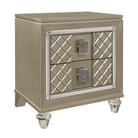 Glamorous Champagne Finish 1Pc Nightstand Of 2 Drawers Acrylic Feet Bedside Table Luxury Bedroom Furniture Beveled Mirror Trim Champagne 2 Drawers Bedroom Bedside Cabinet Wood
