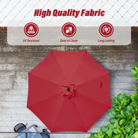 10' Patio Umbrella Outdoor Table Market Yard Umbrella With Push Button Tilt Crank Red Stainless Steel