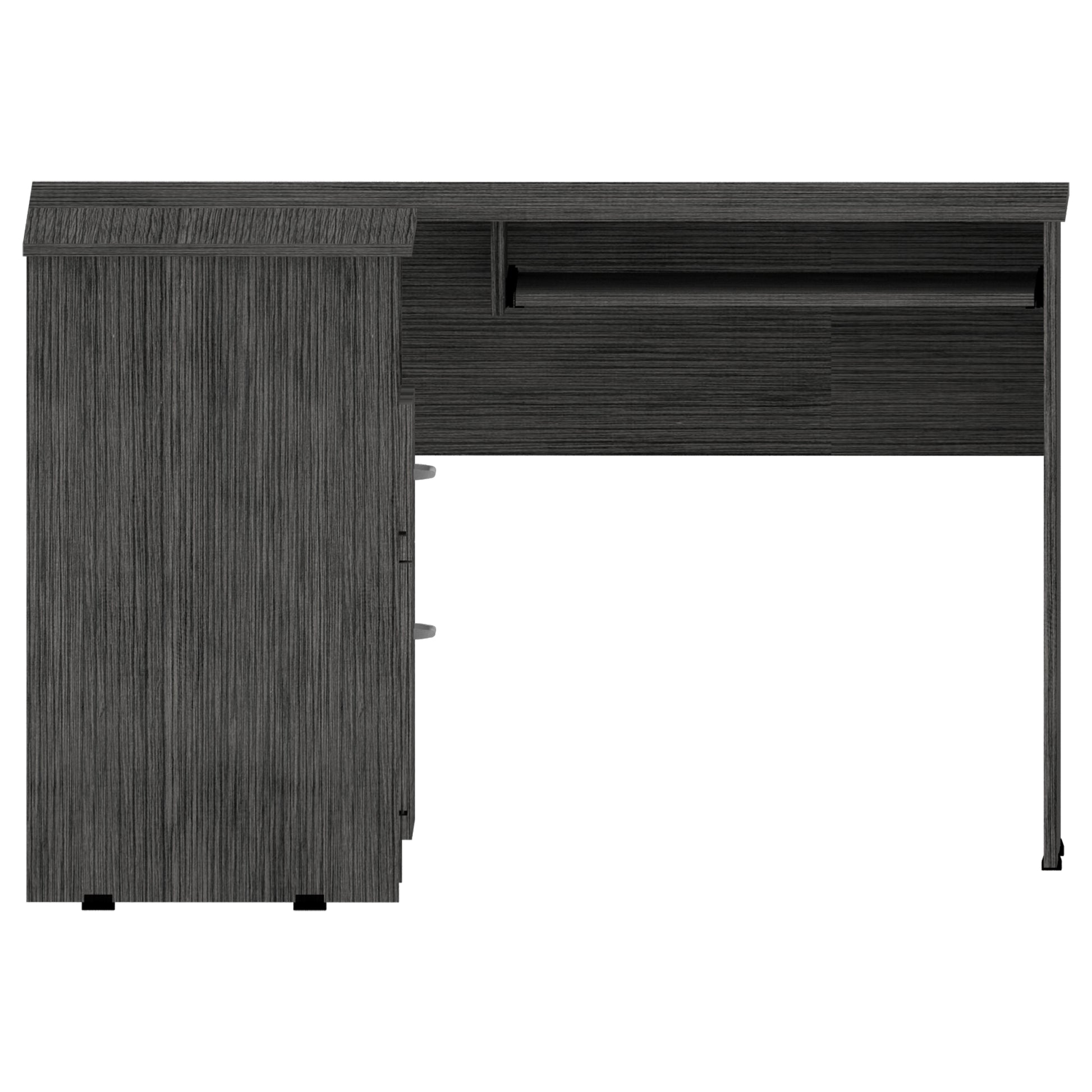 Raleigh L Shaped Desk, Two Drawers, One Shelf, Cpu Storage Smoke Grey Computer Desk Office American Design,Modern Freestanding Engineered Hardwood Desk Rectangular Particle Board Engineered Wood