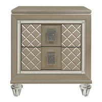 Glamorous Champagne Finish 1Pc Nightstand Of 2 Drawers Acrylic Feet Bedside Table Luxury Bedroom Furniture Beveled Mirror Trim Champagne 2 Drawers Bedroom Bedside Cabinet Wood