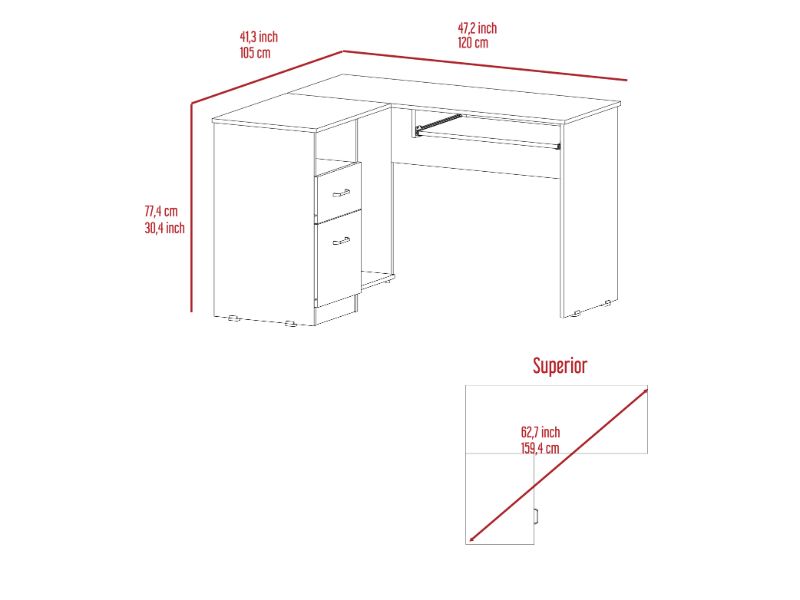 Idra L Shaped Desk, Keyboard Tray, Two Drawers, One Open Shelf, Black Black Particle Board Particle Board