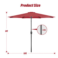 10' Patio Umbrella Outdoor Table Market Yard Umbrella With Push Button Tilt Crank Red Stainless Steel