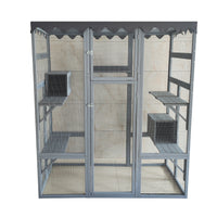 Outdoor Cat House Big Catio Wooden Feral Cat Shelter Enclosure With Large Spacious Interior, 6 High Ledges, Weather Protection Asphalt Roof Grey Wood