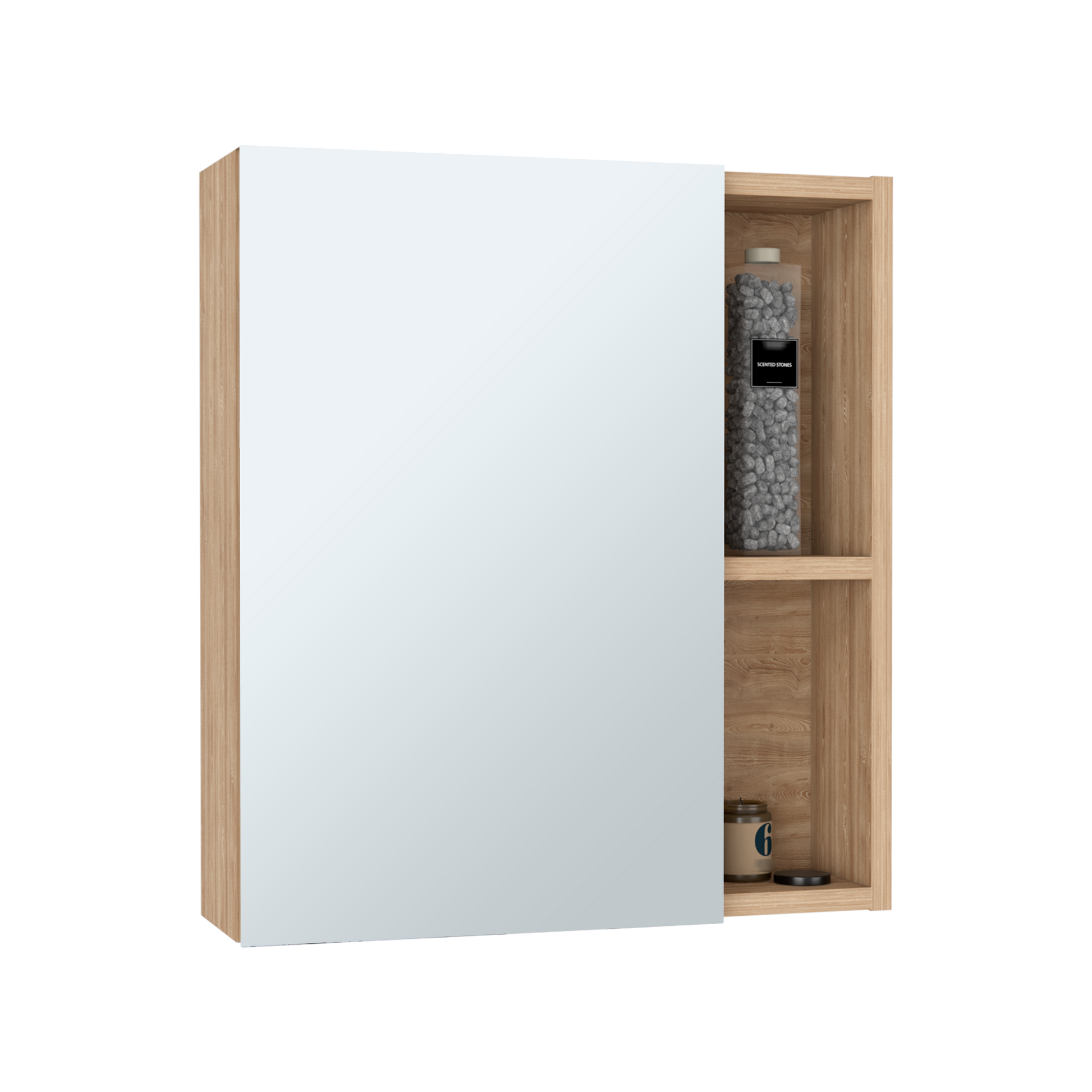 Labelle Medicine Cabinet With Mirror, Five Internal Shelves, Single Door Pine Beige 1 5 Bathroom Wall Mounted Modern Particle Board Particle Board