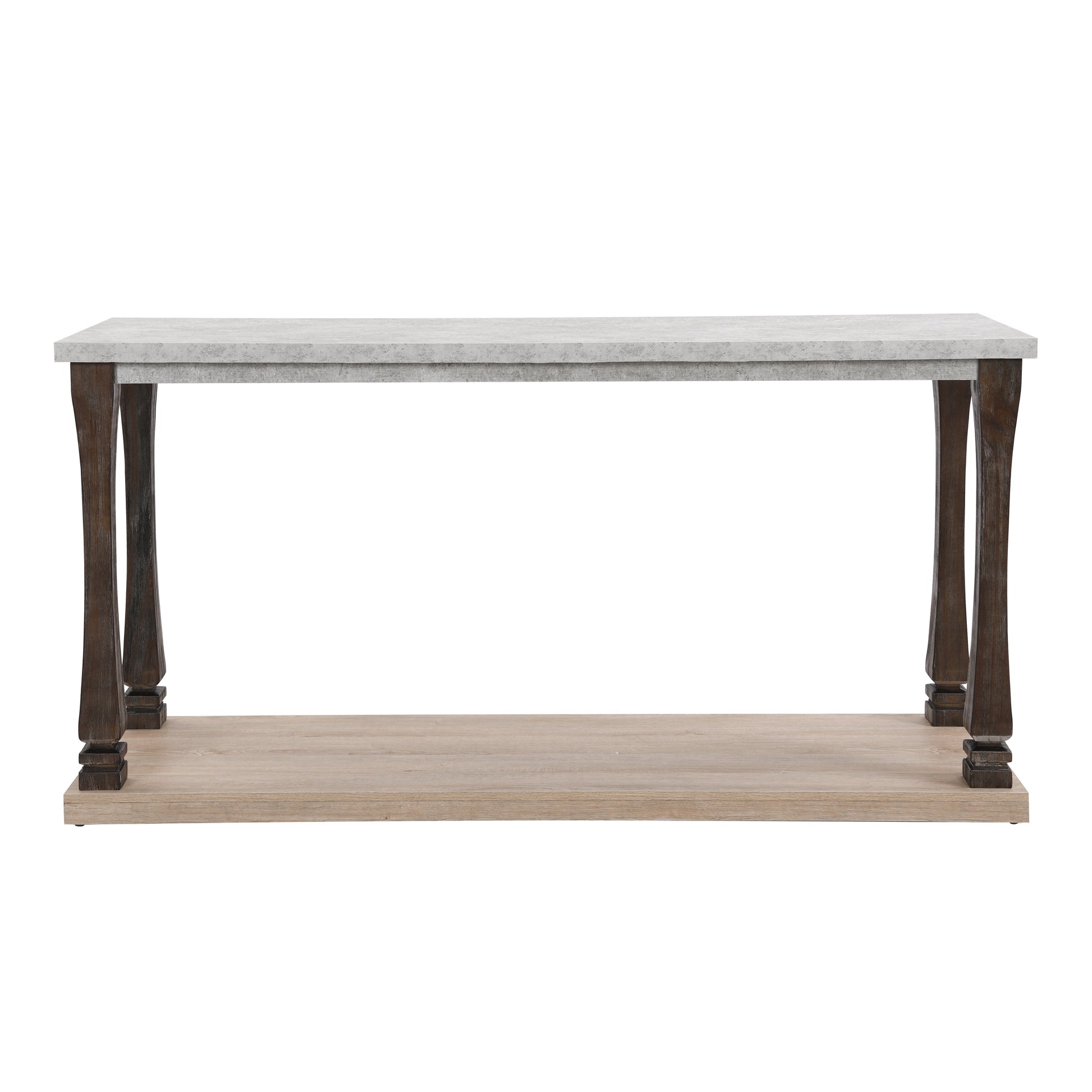 60 Inch Long Rectangle Mid Century Console Table For Entryway, Wood Sofa Table With 2 Tier Storage Shelf, Grey Tabletop Light Grey Natural Espresso Primary Living Space American Traditional,Antique