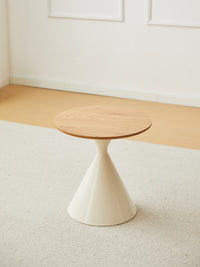 Round Coffee Table White Wood Brown White Mdf Metal