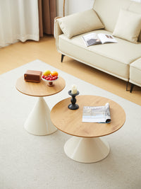 Round Coffee Table White Wood Brown White Mdf Metal