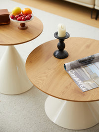 Round Coffee Table White Wood Brown White Mdf Metal