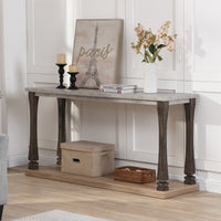 60 Inch Long Rectangle Mid Century Console Table For Entryway, Wood Sofa Table With 2 Tier Storage Shelf, Grey Tabletop Light Grey Natural Espresso Primary Living Space American Traditional,Antique