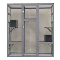 Outdoor Cat House Big Catio Wooden Feral Cat Shelter Enclosure With Large Spacious Interior, 6 High Ledges, Weather Protection Asphalt Roof Grey Wood