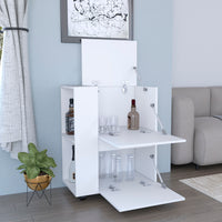 Glasgow Bar Cart Two Pull Down Door Cabinets And Two Open Shelves White Primary Living Space Mdf Engineered Wood