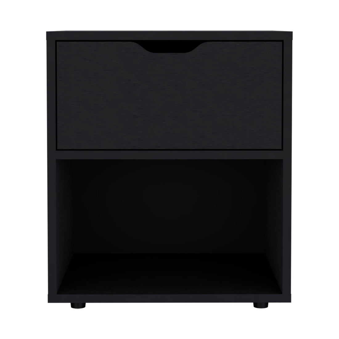 Aberdeeen 19.7 Inch High Nightstand End Table With Open Shelf Black 1 Drawer Bedroom Rectangle Modern Natural Mdf Engineered Wood