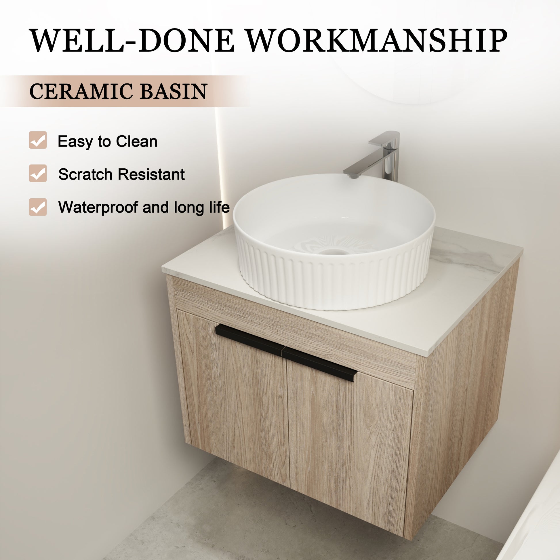 24 " Modern Design Float Bathroom Vanity With Ceramic Basin Set, Wall Mounted White Oak Vanity With Soft Close Door,Kd Packing,Kd Packing,2 Pieces Parcel Top Baa0014012Oo White Oak 2 Bathroom Wall Mounted Modern Plywood