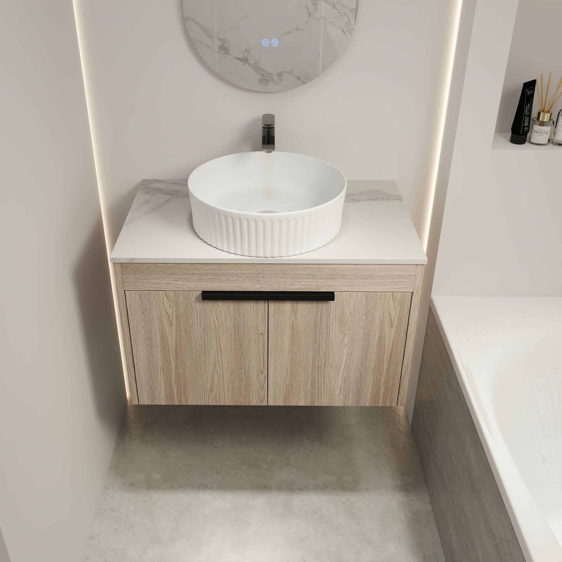 30 " Modern Design Float Bathroom Vanity With Ceramic Basin Set, Wall Mounted White Oak Vanity With Soft Close Door,Kd Packing,Kd Packing,2 Pieces Parcel Top Baa0014012Oo White Oak 2 Bathroom Wall Mounted Modern Plywood