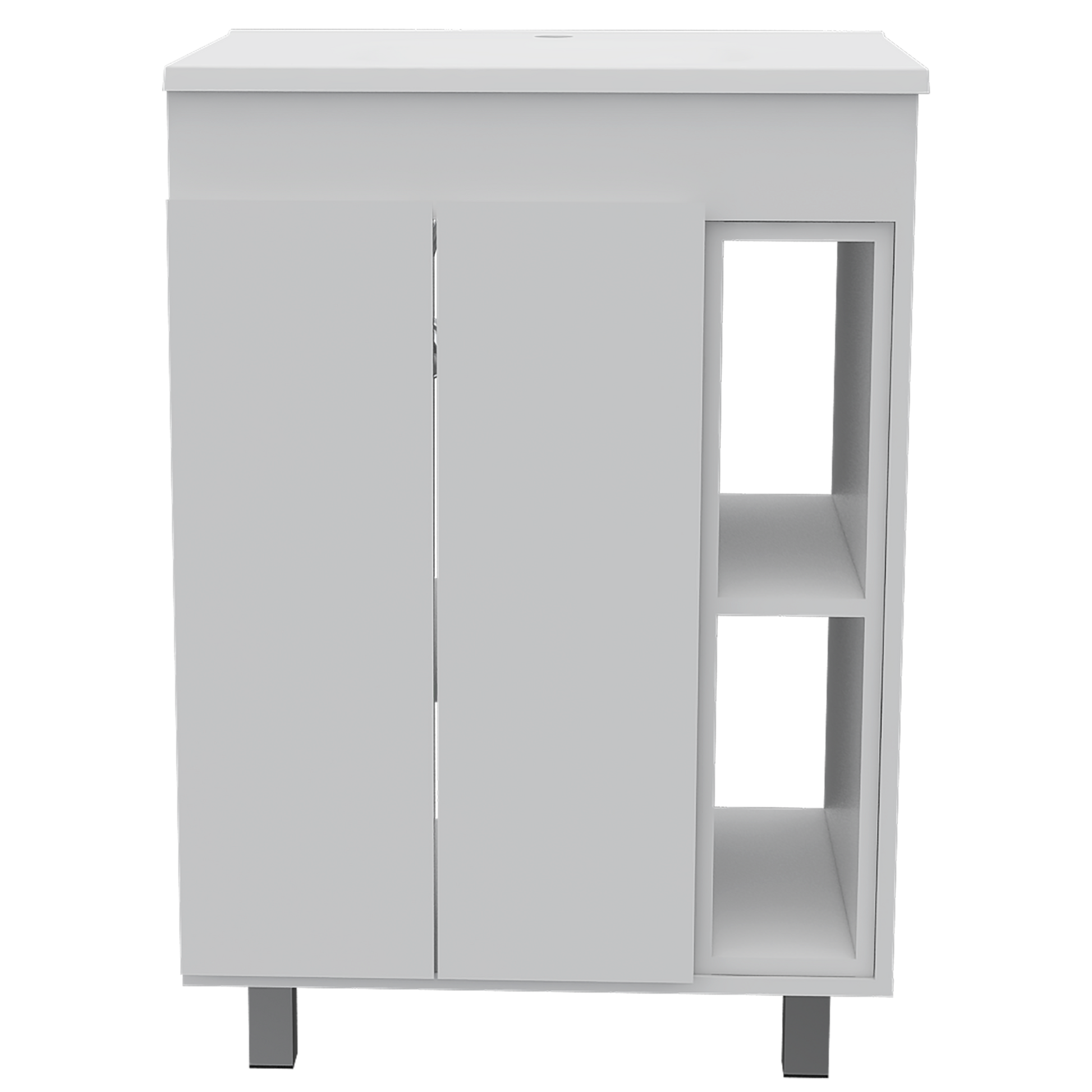 24" Meka Vanity, Two External Shelves, Double Door Cabinet White Hinged White Shelf White Bathroom Modern 2 Or Less Particle Board Particle Board