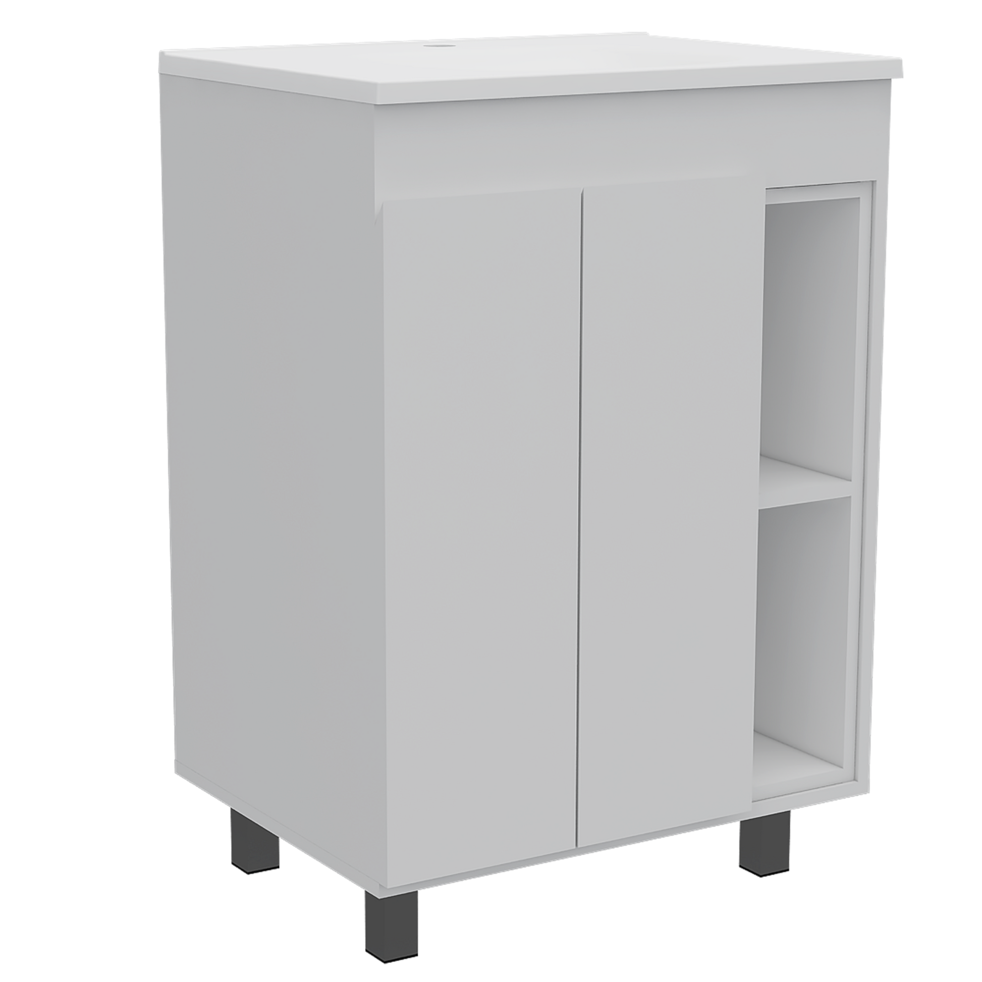 24" Meka Vanity, Two External Shelves, Double Door Cabinet White Hinged White Shelf White Bathroom Modern 2 Or Less Particle Board Particle Board