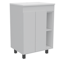 24" Meka Vanity, Two External Shelves, Double Door Cabinet White Hinged White Shelf White Bathroom Modern 2 Or Less Particle Board Particle Board