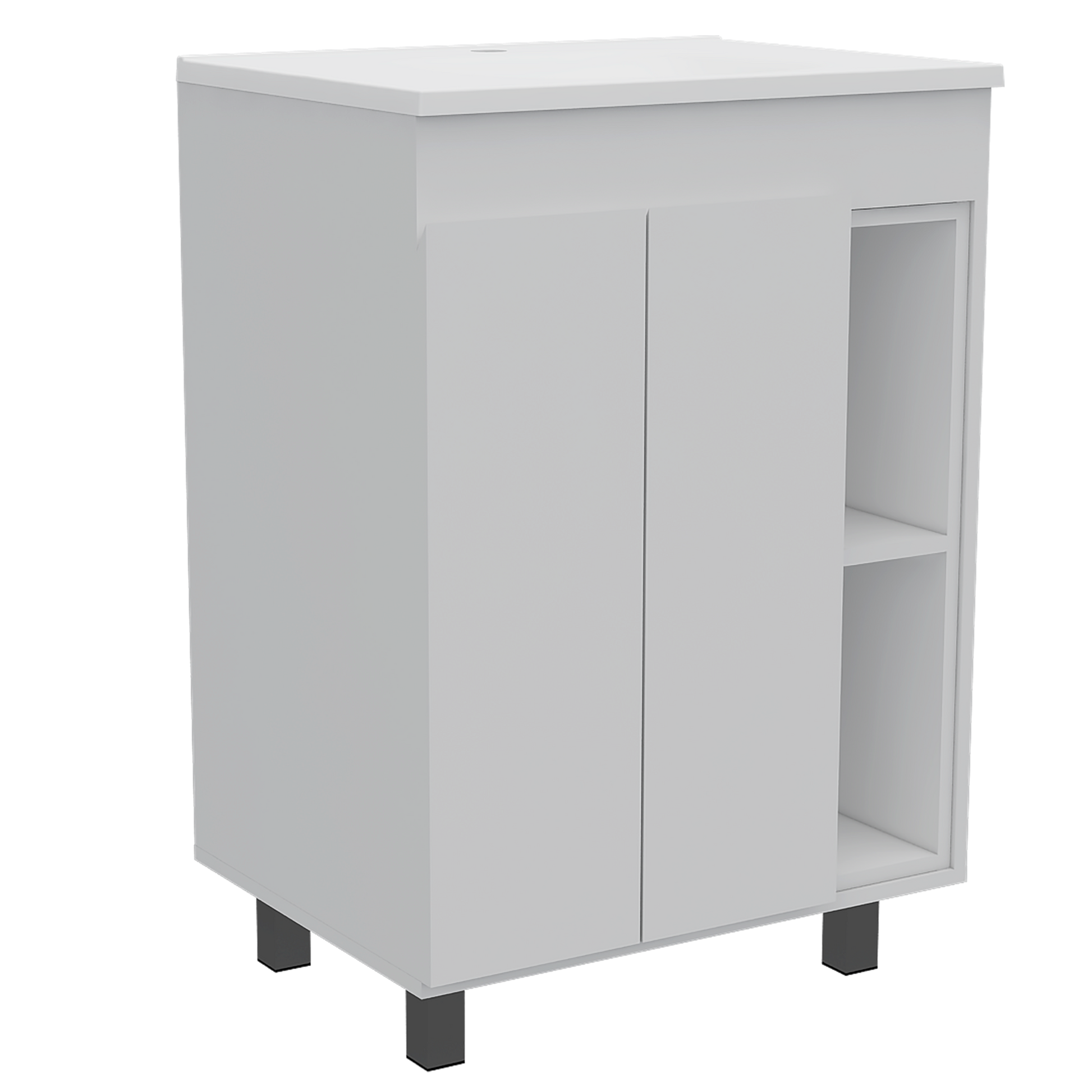 24" Meka Vanity, Two External Shelves, Double Door Cabinet White White Modern Particle Board Particle Board