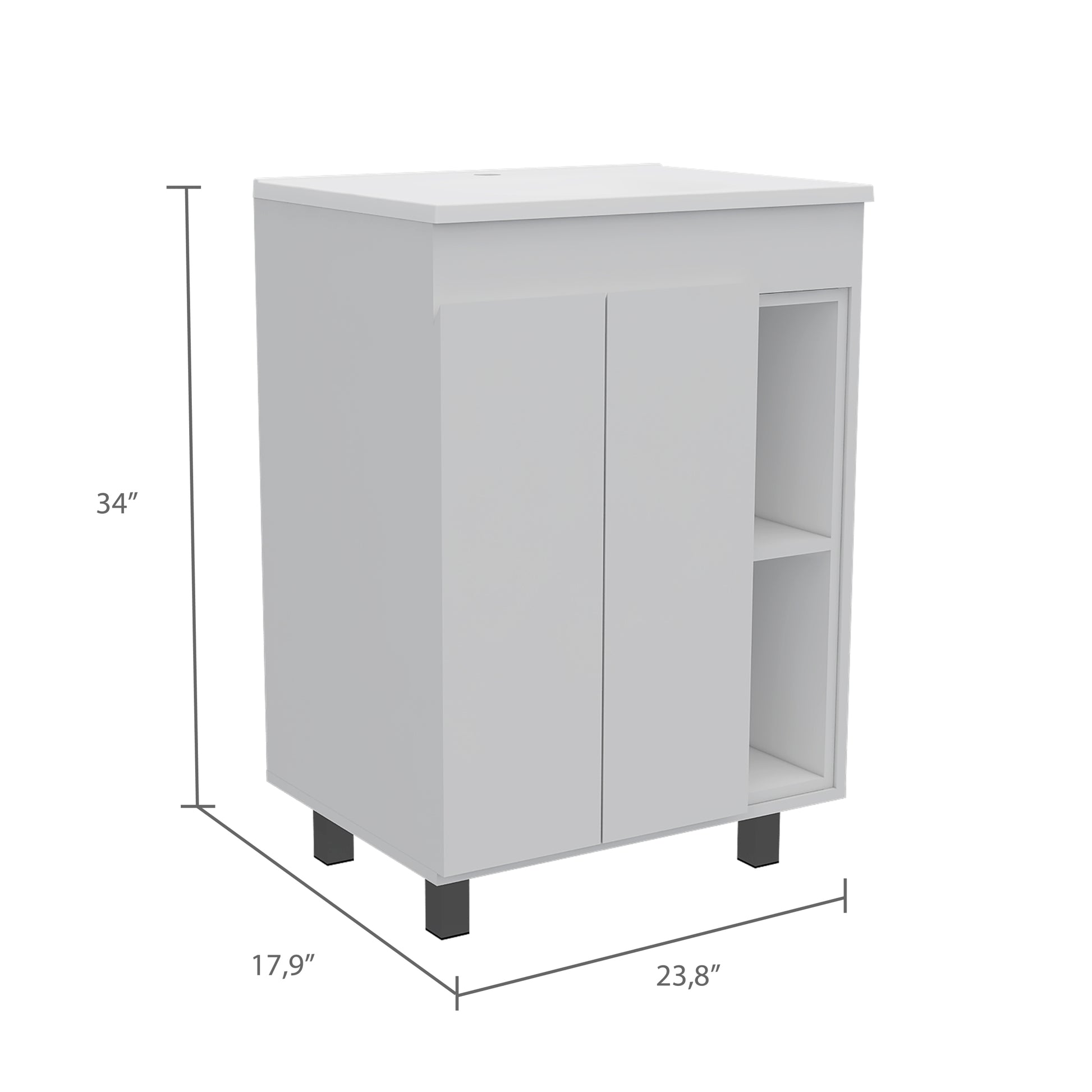 24" Meka Vanity, Two External Shelves, Double Door Cabinet White Hinged White Shelf White Bathroom Modern 2 Or Less Particle Board Particle Board