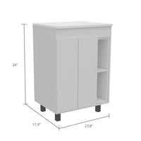 24" Meka Vanity, Two External Shelves, Double Door Cabinet White Hinged White Shelf White Bathroom Modern 2 Or Less Particle Board Particle Board