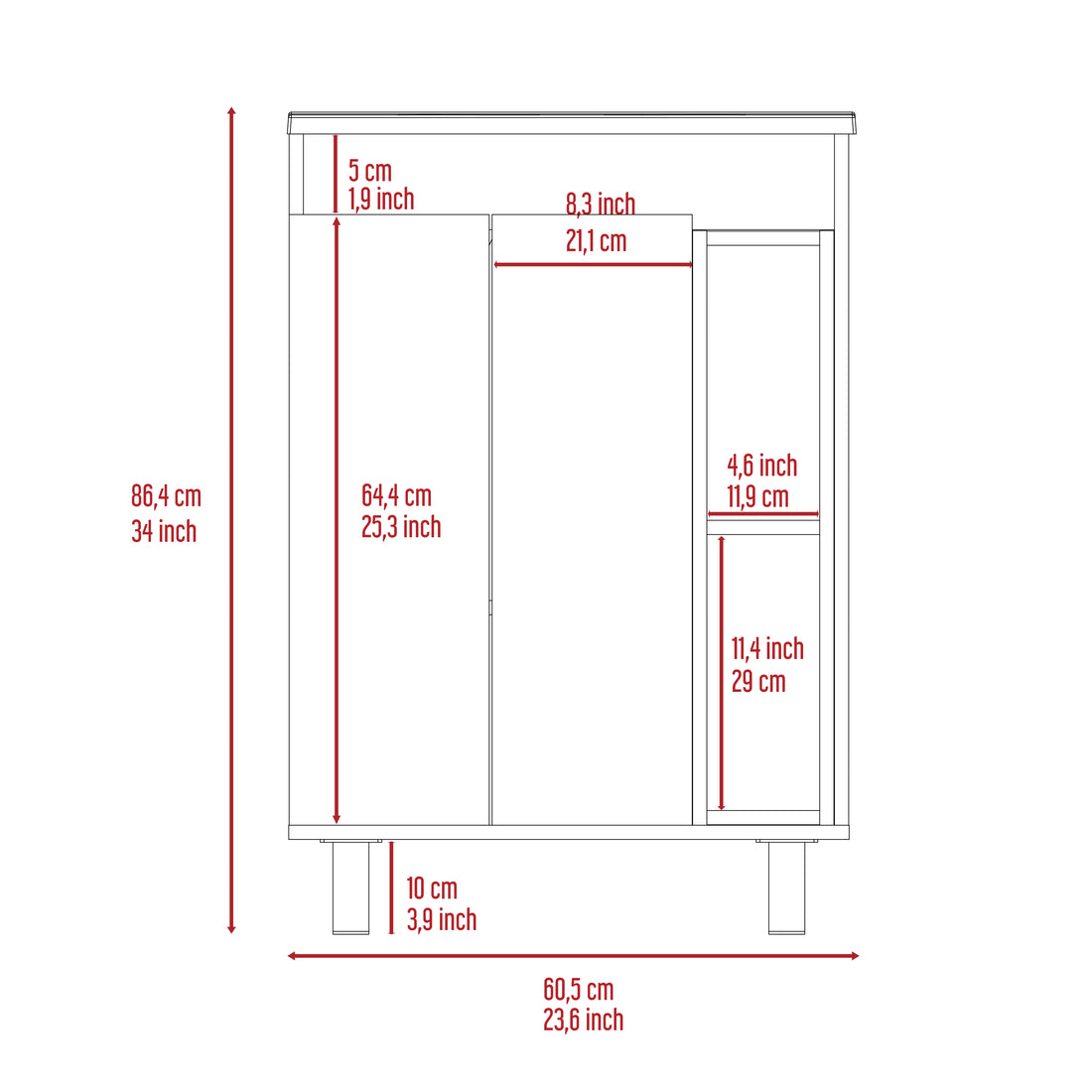 24" Meka Vanity, Two External Shelves, Double Door Cabinet White White Modern Particle Board Particle Board