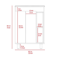 24" Meka Vanity, Two External Shelves, Double Door Cabinet White White Modern Particle Board Particle Board