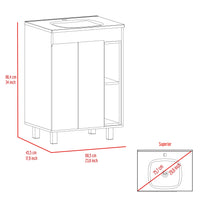 24" Meka Vanity, Two External Shelves, Double Door Cabinet White White Modern Particle Board Particle Board