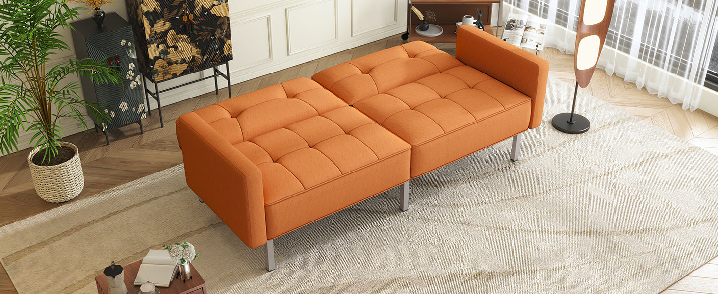 Orisfur. Linen Upholstered Modern Convertible Folding Futon Sofa Bed For Compact Living Space, Apartment, Dorm Orange Foam Linen