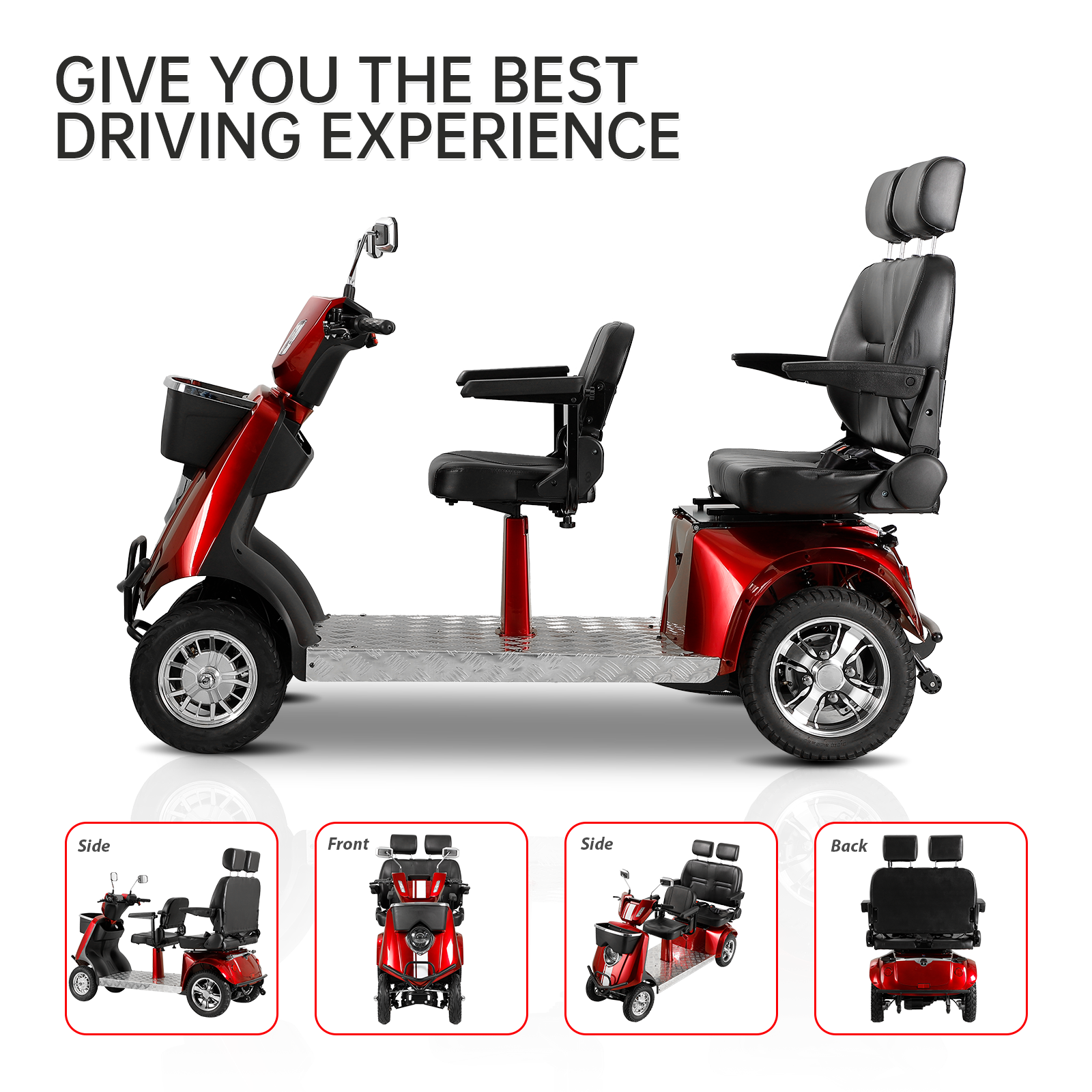 Electric Mobility Recreational Travel Scooter For Adults,Mobility Scooters For Seniors, 4 Wheel Powered Mobility Scooters Red Abs Pc