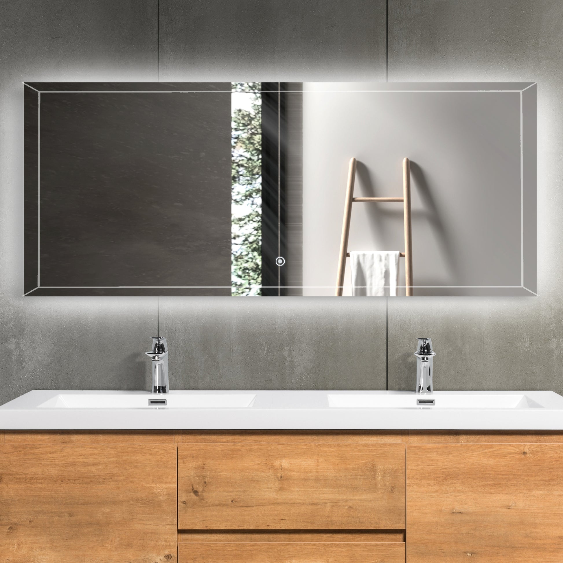 Led Bathroom Mirror, 59X30 In 8000K Vanity Mirror With Lights, Ip54 Waterproof Aluminum Alloy Sealing Bathroom Mirrors For Wall Mounted, Float Glass Cri90 Silver Bathroom American Design Glass