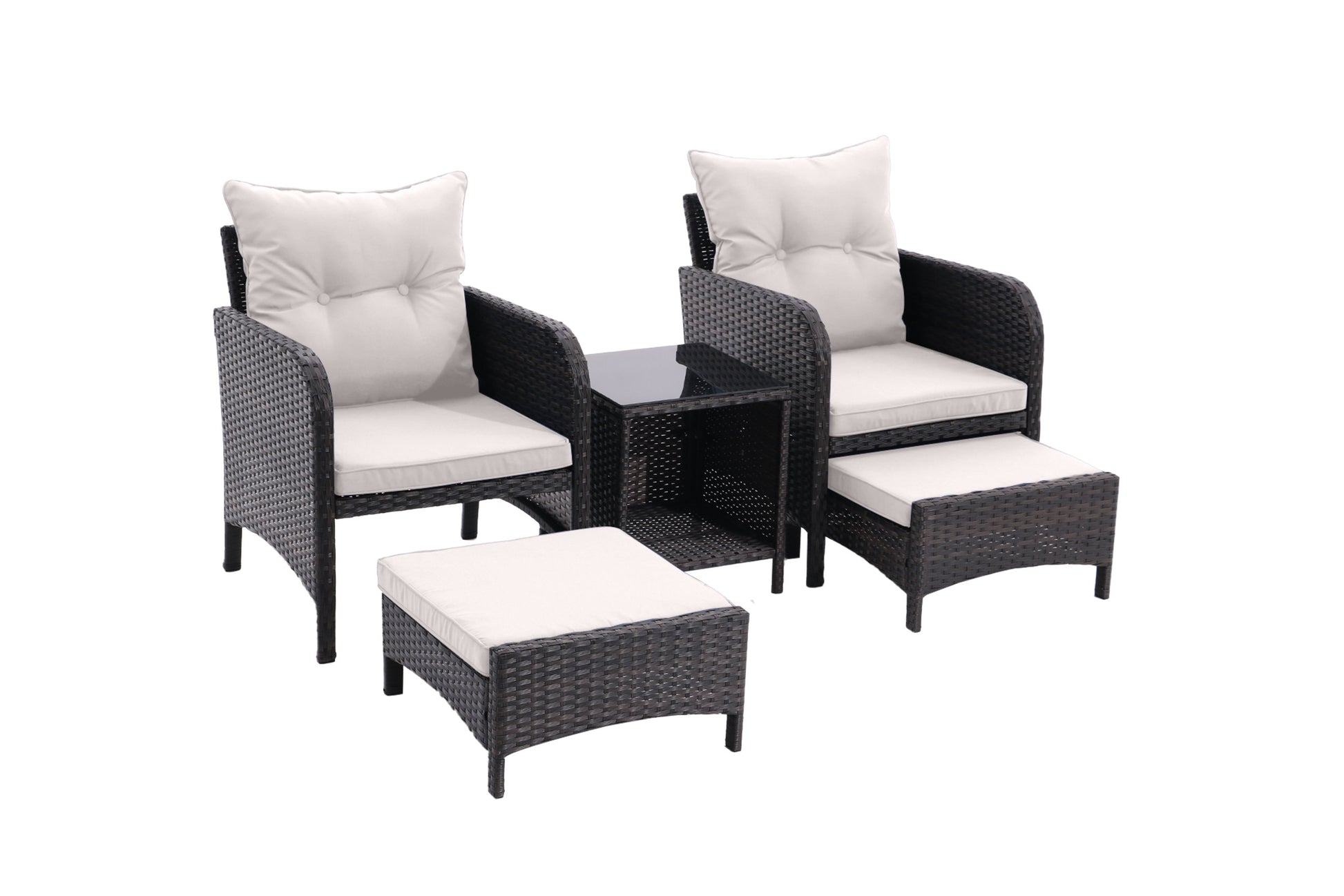 5 Piece Outdoor Patio Furniture Set,All Weather Pe Rattan Conversation Chairs With Armrest And Removable Cushions,Ottomans And Storage Coffee Table For Poolside Garden Balcony Deck Beige Yes Beige Pe Rattan Iron Waterproof Fabric