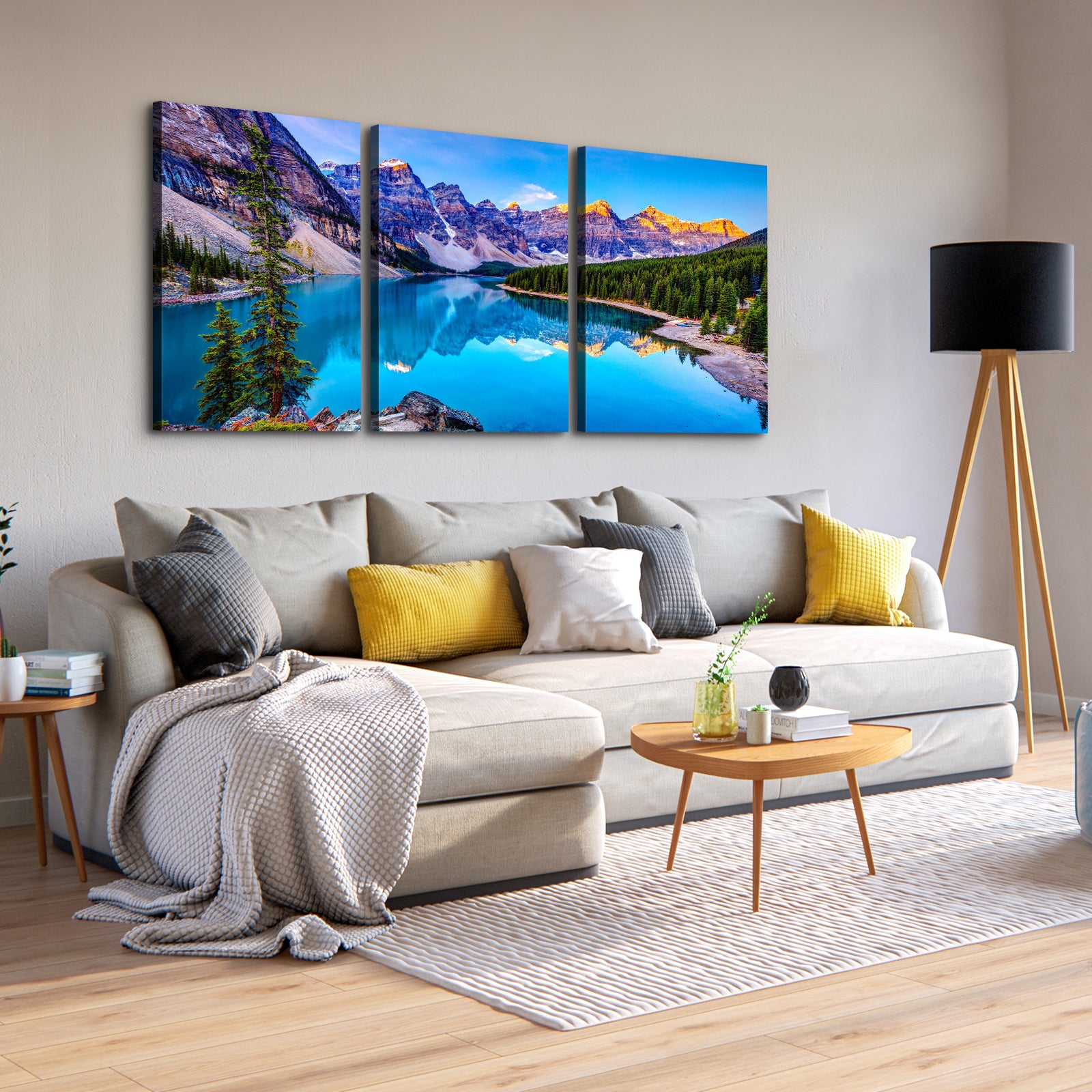 3 Panels Framed Nature Landscape Mountain & Lake Canvas Wall Art Decor,3 Pieces Mordern Canvas Decoration Painting For Office,Dining Room,Living Room, Bedroom Decor Ready To Hang Rectangle Framed Multicolor Oversized 41In Canvas Nature Scenes