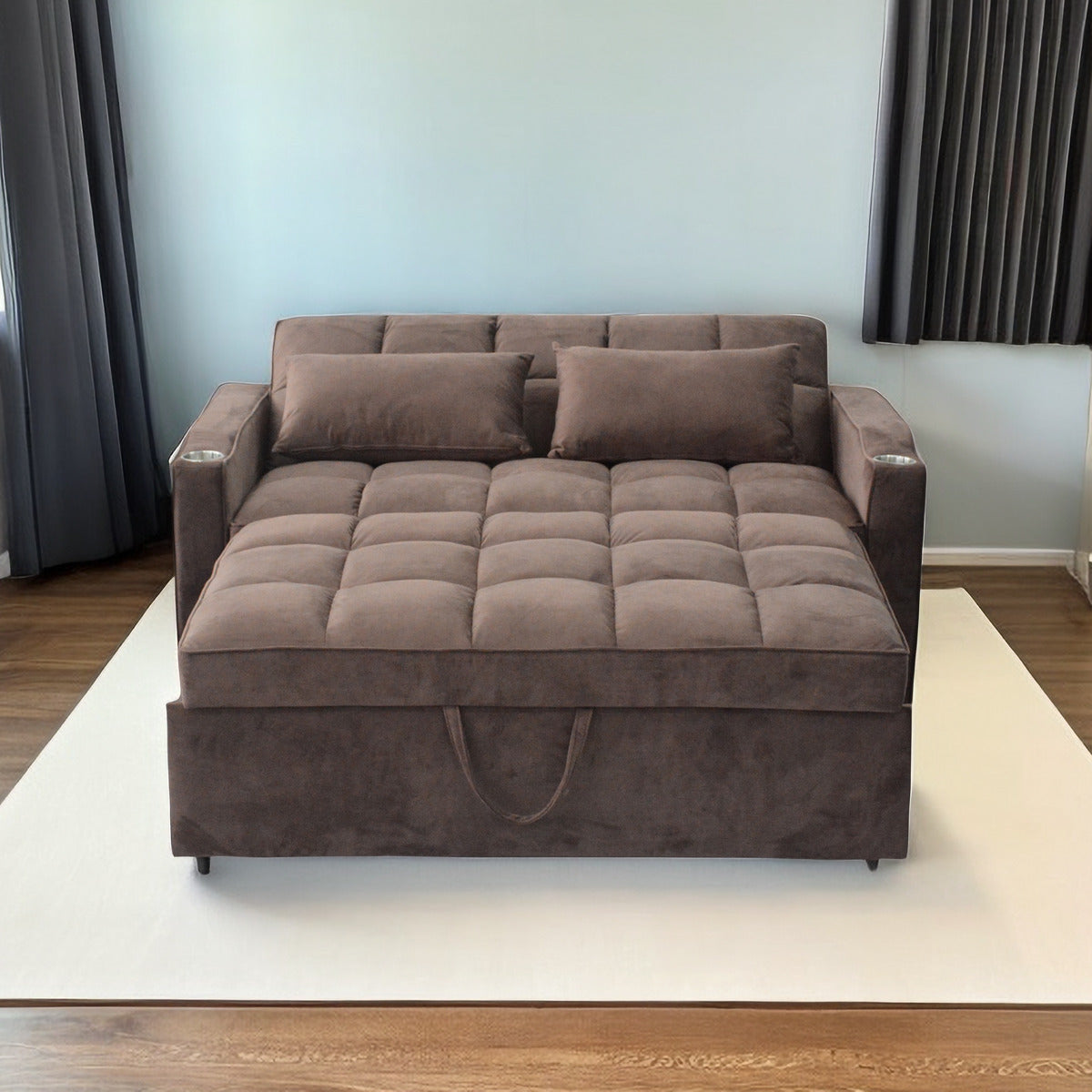 Lazy Sofa Bed, Luxury Three In One Sofa Bed, Modern Seating Foldable Sofa Bed, Sofa Velvet Pull Out Bed, Adjustable Back With Three Usb Ports, Two Side Pockets, Two Cup Holders For Living Room