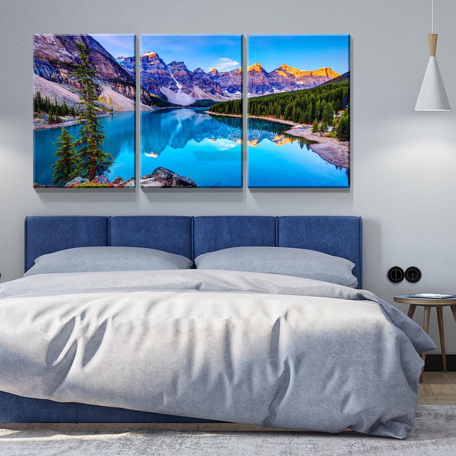 3 Panels Framed Nature Landscape Mountain & Lake Canvas Wall Art Decor,3 Pieces Mordern Canvas Decoration Painting For Office,Dining Room,Living Room, Bedroom Decor Ready To Hang Rectangle Framed Multicolor Oversized 41In Canvas Nature Scenes