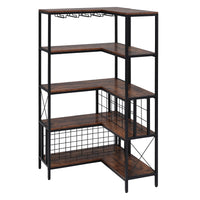 Corner Wine Rack Bar Cabinet Industrial Freestanding Floor Bar Cabinets For Liquor And Glasses Storage For Home Kitchen Walnut Black Dining Room Industrial Mdf Metal