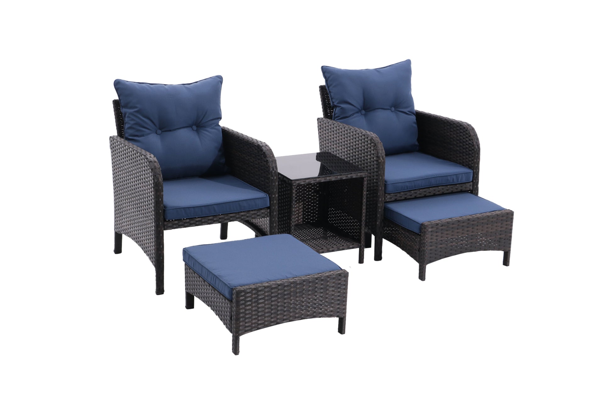 5 Piece Outdoor Patio Furniture Set,All Weather Pe Rattan Conversation Chairs With Armrest And Removable Cushions,Ottomans And Storage Coffee Table For Poolside Garden Balcony Deck Peacock Blue Yes Peacock Blue Pe Rattan Iron Waterproof Fabric