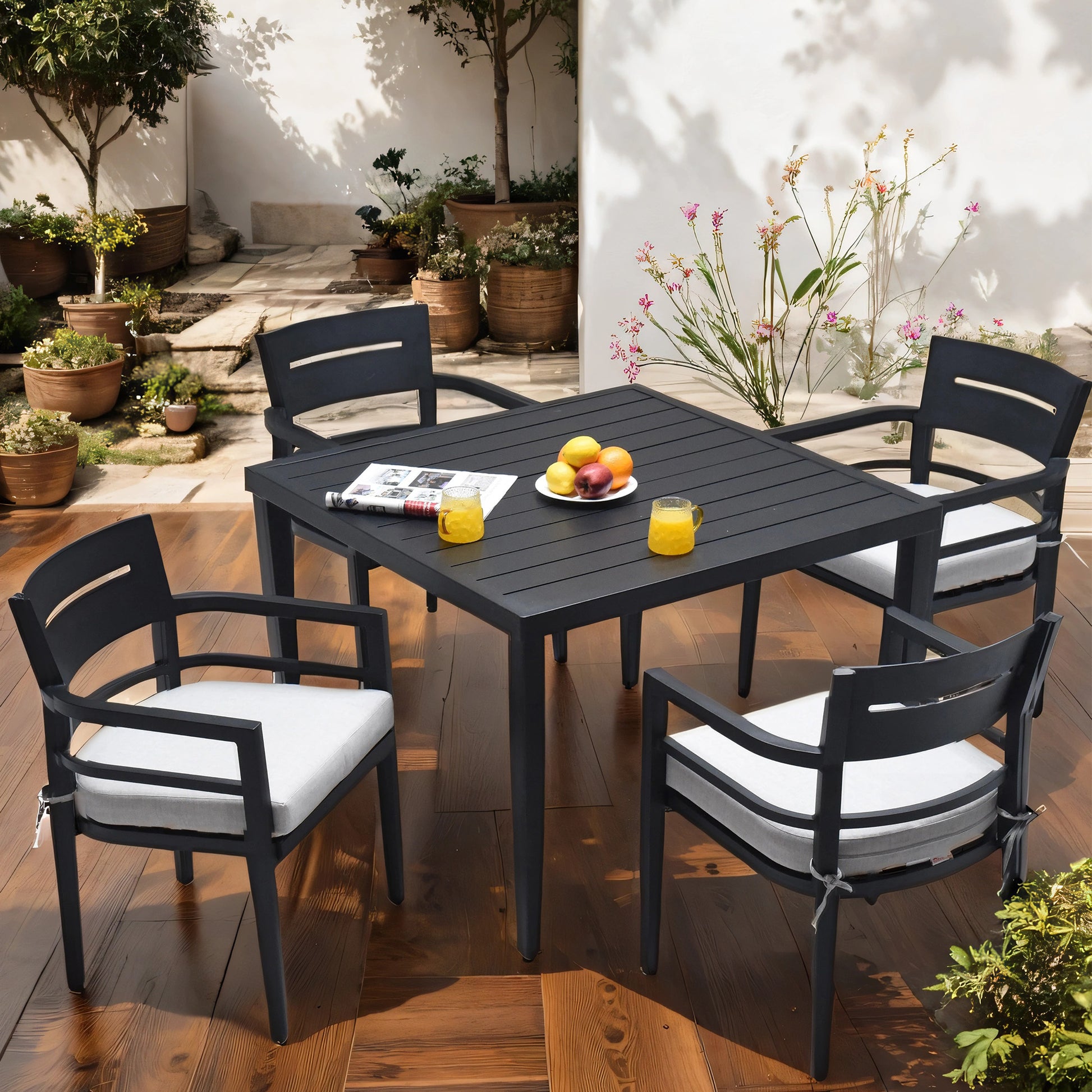 Outdoor Patio Aluminum 40"X40" Square Dining Table With Tapered Feet & Umbrella Hole, Ember Black Ember Black Rust Resistant Frame Garden & Outdoor Contemporary Complete Patio Sets Aluminum