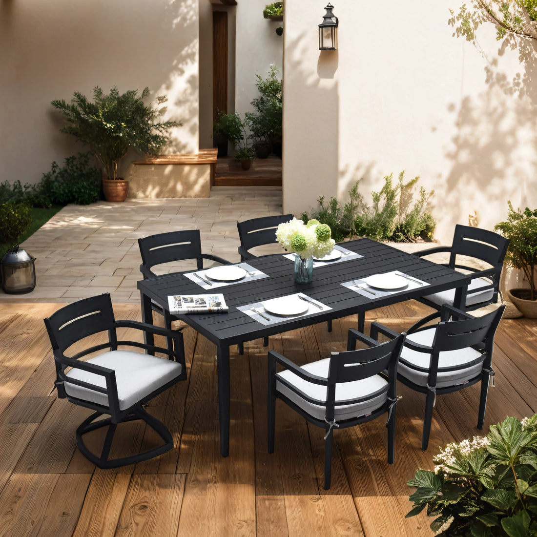 Outdoor Patio Aluminum 40"X70" Rectangle Dining Table With Tapered Feet & Umbrella Hole, Ember Black Ember Black Rust Resistant Frame Garden & Outdoor Contemporary Sectional Seating Groups Aluminum