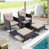 5 Piece Outdoor Patio Furniture Set,All Weather Pe Rattan Conversation Chairs With Armrest And Removable Cushions,Ottomans And Storage Coffee Table For Poolside Garden Balcony Deck Dust Grey Yes Grey Pe Rattan Iron Waterproof Fabric