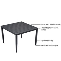 Outdoor Patio Aluminum 40"X40" Square Dining Table With Tapered Feet & Umbrella Hole, Ember Black Ember Black Rust Resistant Frame Garden & Outdoor Contemporary Complete Patio Sets Aluminum