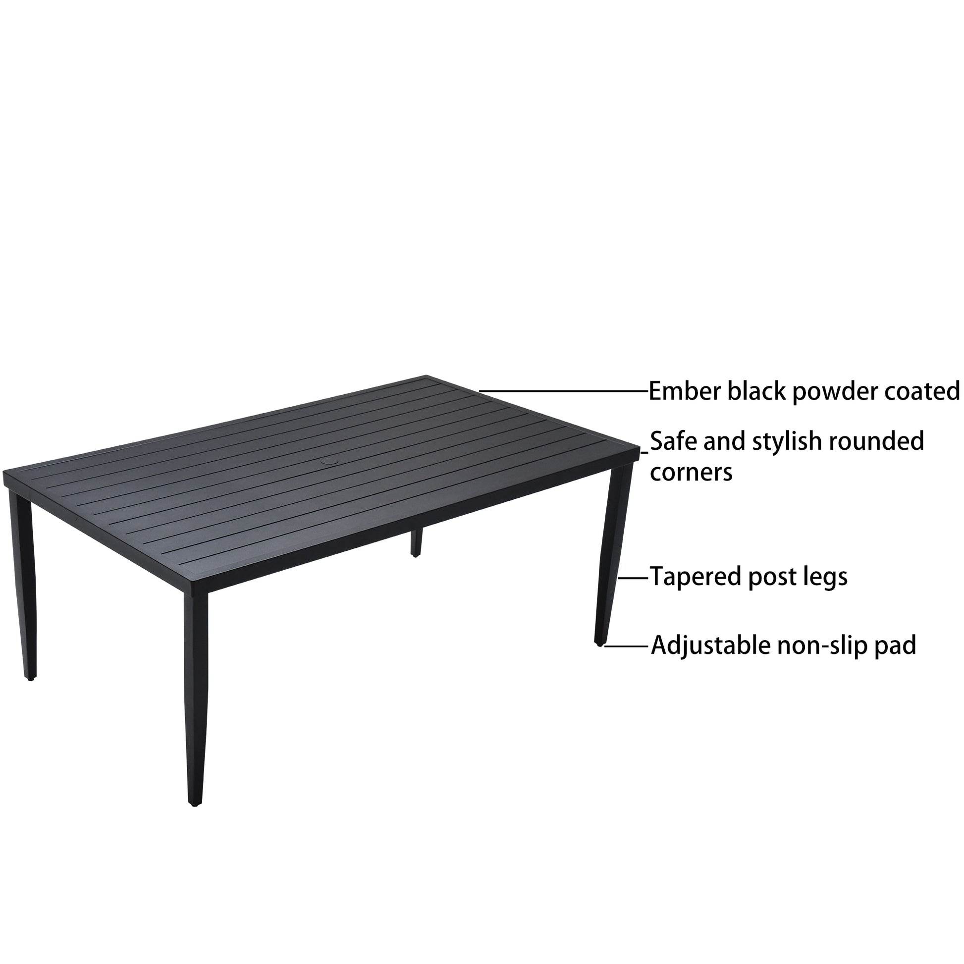 Outdoor Patio Aluminum 40"X70" Rectangle Dining Table With Tapered Feet & Umbrella Hole, Ember Black Ember Black Rust Resistant Frame Garden & Outdoor Contemporary Sectional Seating Groups Aluminum